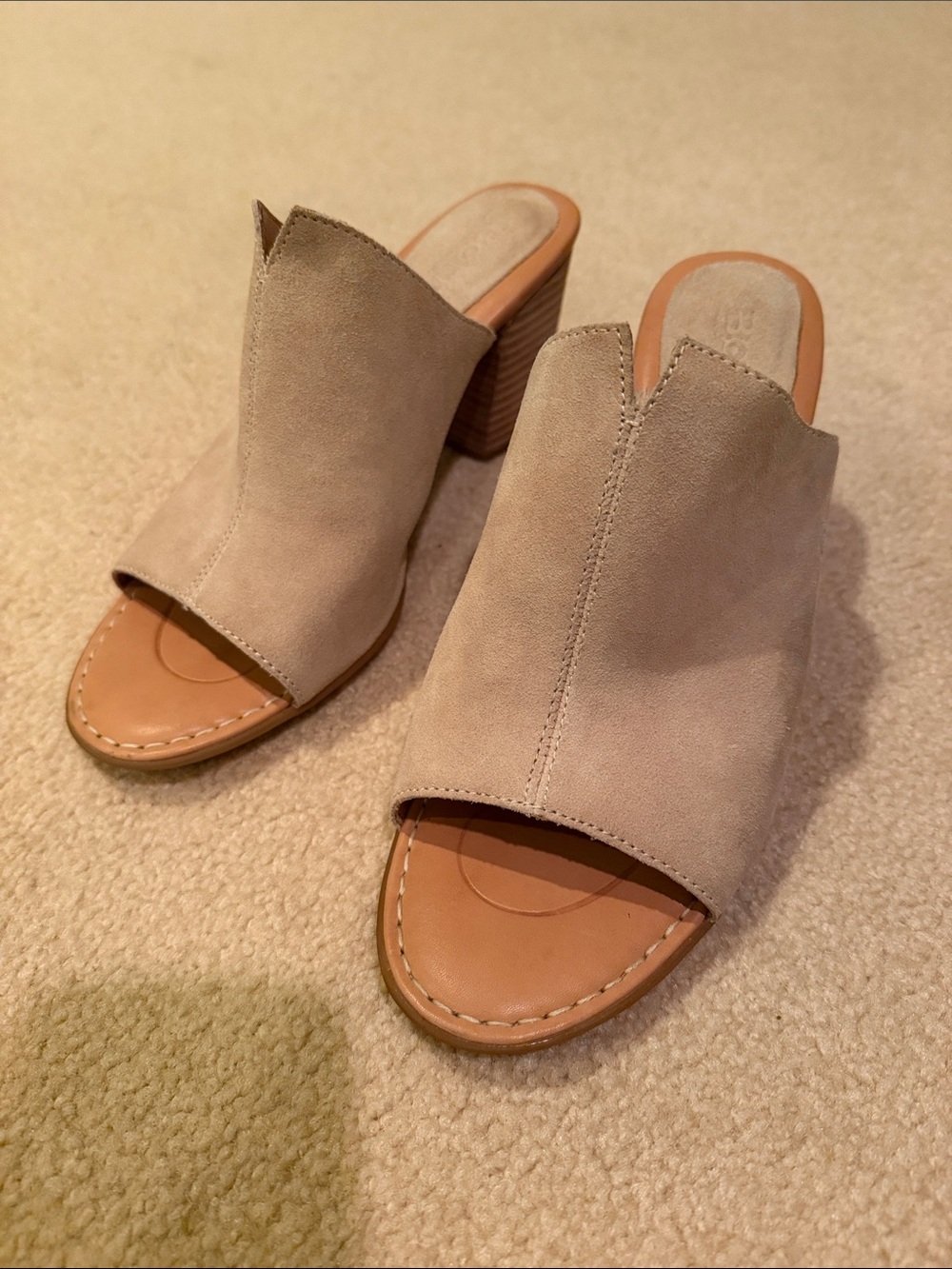 Born Taupe Suede Open-Toe Mule with Stacked Heel